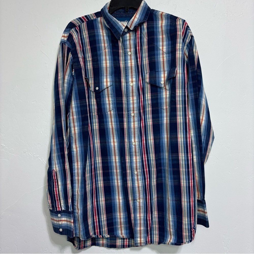 Wrangler Pearl Snap Western Shirt LT Large Tall Cotton Stripe Plaid Men's